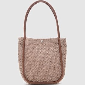 Resim Palma Handmade Midi Hasır Omuz Çantası Vizon Vizon 