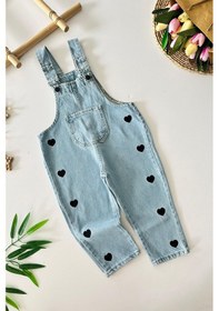 Resim Miniğimin Cicileri Kalp İşleme Kız Çocuk Kot Salopet - Siyah Siyah 