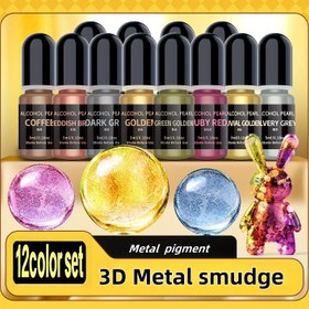Resim 12'li Metalik Renkler Seti, Şişe başına 5ml, Yüksek Konsantrasyonlu Reçine Tutkal Rönesans Özü, DIY Reçine Boya El Sanatları Pigment Tonlayıcı Metalik Gradyan Boya Seti, - Kristal Epoksi Sıvı DIY Grafiti ve DIY Model Boyama için 