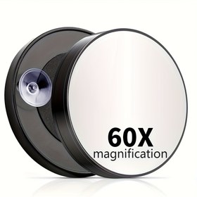 Resim 60x Büyütme Makyaj Aynası Emme Kupası Tabanlı - El Boyu, HD Sıkılmayan Görünüm Yüz Hassas Uygulama ve Bakım İçin, Tıraş, Banyo, Seyahat, Ofis İçin Mükemmel, Büyüteçli Makyaj Aynası, Cilt Bakım Aracı, Modern Estetik, Dayanıklı Plastik 