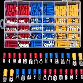 Resim 102 Parça Çeşitli Araç Kablo Konnektör Seti - Otomotiv ve Denizcilik Kablolama için Yalıtımlı Halka Çatal Maça ve Butt Konnektörleri ile Evrensel Elektrikli Sıkma Terminal Seti 
