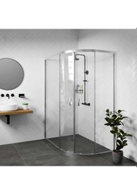 Resim Blackline Asimetrik Oval 5Mm Temperli Duşakabin H:190 90 x 120 CM 