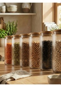 Resim Leelahome 6'lı Set Bambu Vakum Kapaklı Cam Saklama Kabı 2000 Ml Şeffaf 