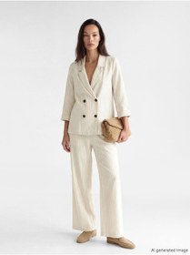 Resim LC Waikiki NEVAVM Farkıyla Beli Lastikli Çizgili Keten Karışımlı Kadın Pantolon 