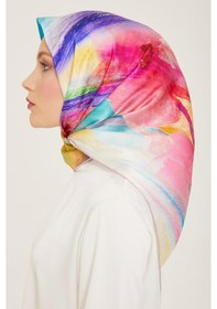Resim Armine Pembe-petrol Yeşil Batik Desen Tivil İpek Eşarp 9102-82 