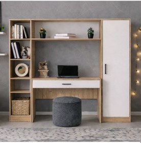 Resim Bilgisayar Masası, Hekta Kitaplıklı, Kapaklı Kitaplıklı Çalışma Masası - Ceviz Çok Renkli 