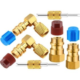 Resim R12'den R134a'ya Dönüştürücü Kit: Yüksek Ve Düşük Basınçlı Erkek Bağlantı, 1/4sae Somunlu, Altın Renkli Klima Adaptörü Seti 