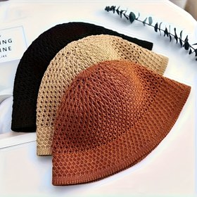 Resim İlkbahar ve Yaz Çok Yönlü Oymalı Balıkçı Şapkası Moda Kadın Kore Stili Tek Katmanlı Balıkçı Şapka Dış Mekan Plaj Şapkası 