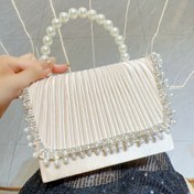 Resim Şık Çizgili Boncuklu Akşam Çantası, Çıkarılabilir Askılı Polyester Malzeme, Solmaya Dayanıklı, Mıknatıslı Kapanış, Geniş Kapasite - Düğünler, Doğum Günleri, Partiler için Mükemmel 