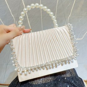 Resim Şık Çizgili Boncuklu Akşam Çantası, Çıkarılabilir Askılı Polyester Malzeme, Solmaya Dayanıklı, Mıknatıslı Kapanış, Geniş Kapasite - Düğünler, Doğum Günleri, Partiler için Mükemmel 