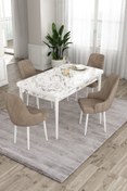 Resim Canisa Ram Serisi 80x132 Açılabilir Mutfak Masası Takımı Beyaz Mermer Desen Masa 4 Cappucino Sandalye 