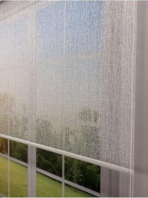 Resim donatti perde OLYMPOS Serisi - Kırçıl Desenli Çift Mekanizmalı Beyaz Tül Mavi Stor Perde 230 x 200 