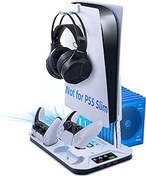 Resim Mcbazel PS5 Soğutma Şarj Cihazı Playstation 5 Standı Dikey Soğutma Standı Kulaklık Tutuculu LED Gösterge Disc-Saklama Yuvalı Playstation 5 UHD / Dijital Sürüm için, Beyaz(PS5 Slim için değil) 