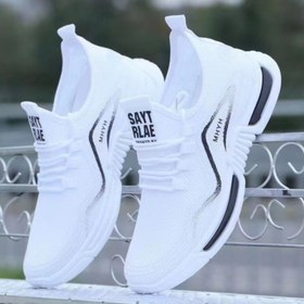 Resim Erkek ve Kadınlar için Nefes Alabilir File Sneaker, Kaymaz Kauçuk Taban, Yastıklı Konfor & Ayak Kapsamı (39-44) - Hiking, Spor Salonu, Koşu, Günlük Kullanım İçin Hafif Düşük Üstlü Sneakerler - Beyaz/Siyah Harf Baskı & Renk Blok Tasarımı 