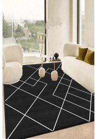 Resim Decomia Home Dijital Kaymaz Yıkanabilir Beyaz İskandinav Salon Halısı Mutfak Halısı Koridor Halısı Halı Yolluk DC-4086 Siyah 