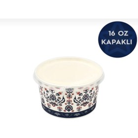 Resim tekim temizlik ve ambalaj 16 oz motifli Aşure Çorba Tatlı Yemek Karton Kase Sızdırmaz Kapaklı 25 adt 