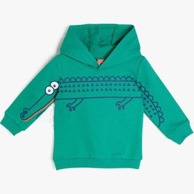 Resim Erkek Bebek Pamuklu Kapüşonlu Uzun Kollu Baskılı Sweatshirt 
