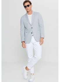 Resim AC&Co / Altınyıldız Classics Erkek Indıgo 360 Her Yöne Esneyen Slim Fit Dar Kesim Mono Yaka Armürlü Torba Cepli Blazer Ceket Indıgo 