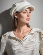 Resim Süs Düğme Detaylı Ekru Triko Şapka 