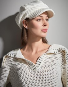 Resim Süs Düğme Detaylı Ekru Triko Şapka 