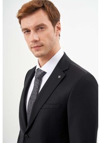 Resim Morven Erkek Siyah Yünlü Platinium Düz Desen Slim Fit Mono Yaka Takım Elbise 24mc001134001 Siyah 
