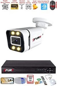 Resim Fury 1 Kameralı 1080P Görüntü Gece Renkli Full HD 4 x Ultra LED Gece Renkli Güvenlik Kamerası Seti 320 GB 