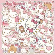 Resim Sanrio's 50 Pink Hello Kitty Cute Stickers - Waterproof and Reusable - Perfect for Decorating Your Phone, Computer, Luggage, Refrigerator, Laptop, etc 