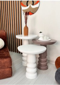 Resim AYLESA Ahşap 3’lü Set Mantar Yan Sehpa Modern Renkli Fiskos Zigon Çiçeklik 