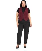 Resim Büyük Beden Düğme Kapamalı Cep Kapaklı Astarlı Kısa Kaşe Bordo Yelek Bordo 