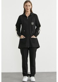 Resim Sementa Kapüşonlu Renk Kombinli Tunik Eşofman Takım - Siyah Siyah 