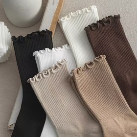 Resim 6 Çift Kadın Düz Renkli Ruffled Cuff Orta-Bacak Çorapları, Moda Örgü Polyester %98 Spandeks %2 Karışımı, Ayak Bileği Botları İçin Kısa Çoraplar 
