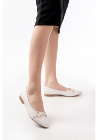 Resim İnf-129 Beyaz Günlük Taş Aksesuarlı Babet Beyaz 