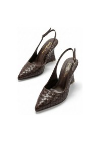 Resim Hasır Örgü Desenli Dolgu Topuk Arkası Açık Kadın Ayakkabı Kahverengi 