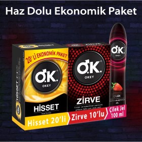 Resim Okey Prezervatif Hisset 20'li + Zirve 10'lu + Çilek Jel 100 ml 