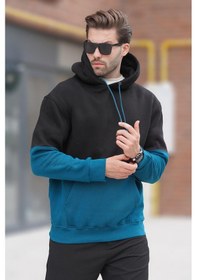 Resim Madmext Siyah Kapüşonlu Renk Bloklu Baskı Detaylı Erkek Sweatshirt 7046 Siyah 
