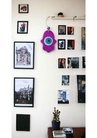 Resim Nazar Boncuklu Şeffaf Mor Fatma Ana Bereket Eli Cam Duvar Süsü 