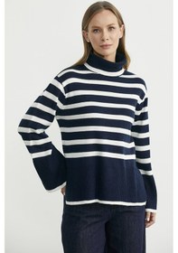 Resim Sementa Yünlü Tam Balıkçı Çizgili Triko Kazak - Lacivert Lacivert 