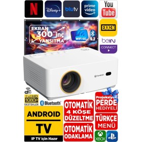 Resim Beyaz 1080P Projeksiyon Cihazı, Otomatik Odak ve Keystone, 6g Wifi Destekli 