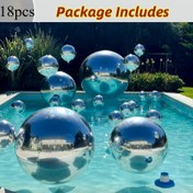 Resim 18 adet 4D yuvarlak alüminyum folyo balonlar - parıldayan balonlar, 360 balonlar, metal balonlar, gümüş renkli balonlar, yaz havuzu partisi dekorasyonu için 