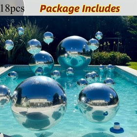 Resim 18 adet 4D yuvarlak alüminyum folyo balonlar - parıldayan balonlar, 360 balonlar, metal balonlar, gümüş renkli balonlar, yaz havuzu partisi dekorasyonu için 