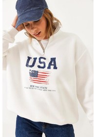 Resim Shade Kadın Arım Fermuarlı Usa Baskılı Dik Yaka Sweatshirt 60251880 - Beyaz 