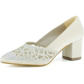 Resim Erkan Saçmacı Patricia Ten Saten Taşlı Fileli Sivri Burun Kalın Topuklu Abiye Ayakkabı Ten 