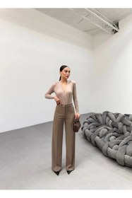 Resim Genel Markalar 230 Gr Poly Viscose Lycra Metal Düğme Palazzo Pantolon 