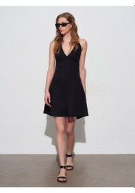 Resim Dilvin 90568 Halter Yaka Denim Mini Elbise-siyah 