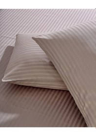 Resim Komfort Home Çizgili Pamuk Saten Yastık Kılıfı / Sütlü Kahve 2 A 