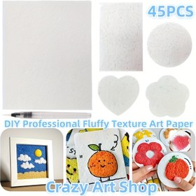 Resim 45 adet profesyonel dokulu sanat kağıdı, DIY boyama araçları, 1 büyük dikdörtgen, 10 küçük dikdörtgen, 10 daire, 10 kalp şeklinde, 5 farklı boyutlu 3D sünger çizim kağıtları ve su depolamalı fırçalar - yaratıcı tasarım dekoratif kağıt, el yapımı sanatlara uygun, doku resminde kullanıma uygundur, DIY projeleri için ideal, sanatsal deneyimi geliştirir, yaratıcılığı teşvik eder 