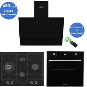 Resim Ferre Ve AFM Tech ED075-WFA WOK + FM7700 + FM3400 Modeo Turbolu Siyah Dijital Ankastre Set 