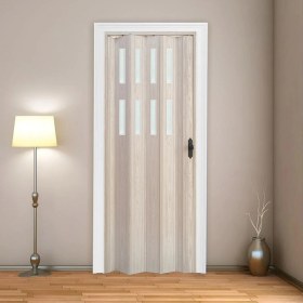 Resim Faran Dekorasyon 115 x 215 Akçaağaç Renk Camlı Pvc Akordiyon Katlanır Kapı - Frnakmodel-51 