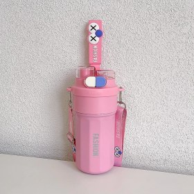 Resim Shun Shop Göz Termos Kupası, Çift Içecek Kayışı Su Kupası, Iyi Görünümlü Öğrenci Spor Kupası, Dışarı Çıkarken Uygun Seyahat Kupası (Yurt Dışından) 