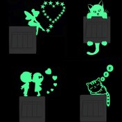 Resim 4'lü Kedi Peri Kalp Çift Parıltılı Karanlıkta Parlayan Duvar Sticker Seti 